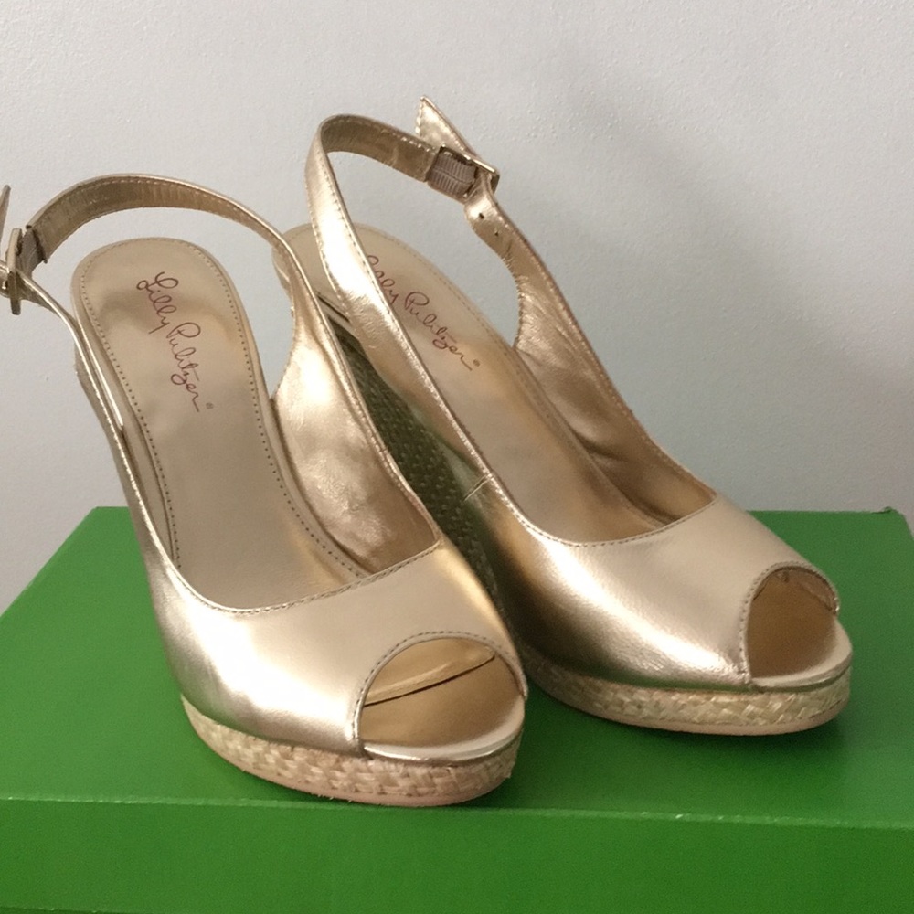 Lilly Pulitzer Gold Wedges size 8.5